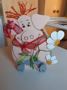 Deko Schwein selbstgemacht aus Holz z. Hinstellen glücksschwein Neujahr Silveste - Bild 1 von 1