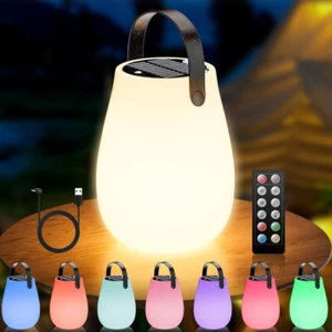 Solar Outdoor LED Akku Tischleuchte Außen RGB Tischlampe Kabellos Nachtlicht DE - Bild 1 von 15