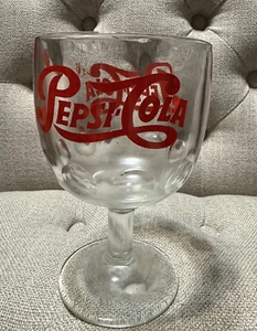Vintage Clear Glass Pepsi Cola 3 3/4" Round Goblet Thumbprint Red Logo - Picture 1 of 4