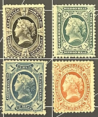 Guatemala 1875 Liberty set MHNG. SG7-10. cv £120 plus. B415 Cover