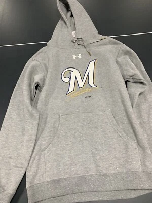 Milwaukee Brewers Hooded Sweatshirt Under Armour Adult Small Loose Coldgear - Image 1 of 4