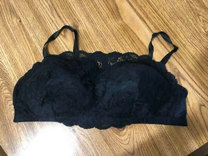 Comfort Choice Sz 44D Black Wire Free Lightly Lined Cami Bra Lace Bib - Picture 1 of 7