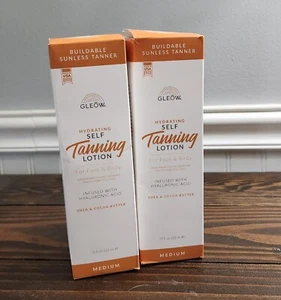 TWO PACK: Gradual Medium Self Tanning Lotion, Face and Body Tanner, w Hyaluronic - Picture 1 of 11