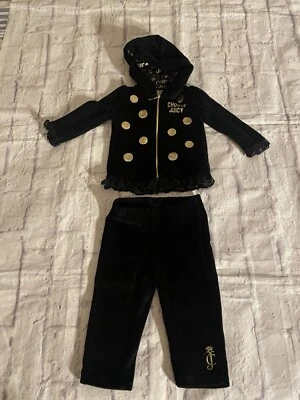 Vintage Juicy Couture Black And Gold Velour Tracksuit Zip Hoodie Set 12 Months - Image 1 of 4