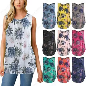 NUEVO CHALECO LIGERO DE LINO FLORAL ACAMPANADO SEÑORA SWING A-LINE LOOK TOP DE VERANO - Imagen 1 de 36