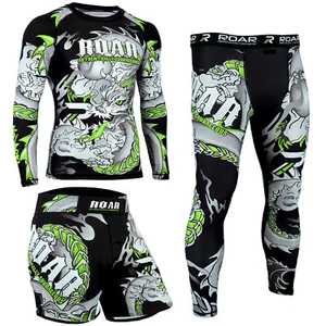 ROAR MMA Rash Guard & BJJ Grappling Shorts Jiu Jitsu Spats Tights NoGi Sets - Picture 1 of 11