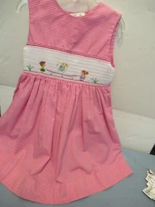G) Girls size 5 Pink and White Micro Check Hand Smocked Dress Rosalina - Picture 1 of 14