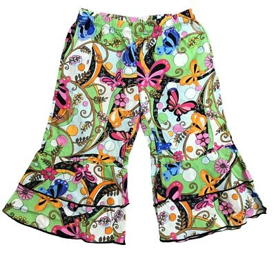 Ann Loren Capri Ruffle Pants Girl's Size 6 Multicolored Butterfly Print Flare - Image 1 of 4