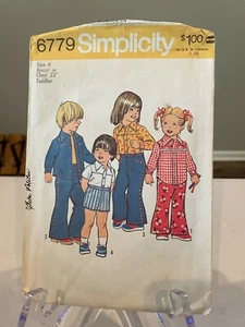 VINTAGE 1974 SIMPLICITY 6779 TODDLER BELL-BOTTOM PANTS, SHORTS, SHIRT SIZE 4 - Picture 1 of 2