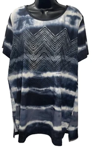 Chico's Zenergy Tie Dye & Chevron Casual Blue Print Slit Tunic Stretch 16/18 - Picture 1 of 6