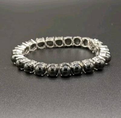 Brazalete de plata de ley 925 cabujón de piedras preciosas naturales de diopsido estrella negra Foto 1 de 4