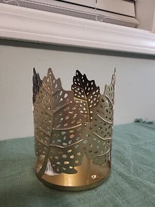 Bath & Body Works Gold Tone Palm Tropical Leaves 3 Wick Candle Sleeve Holder - Picture 1 of 9