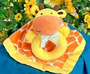 Carters Plush Stuffed Giraffe Baby Rattle Toy Lovey Security Blanket Satin Trim - Picture 1 of 4