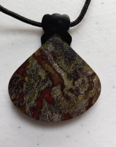 African Bloodstone 2inch by 2 inch Pendant.. Weight 1 ounce with Onxy bail+Cord - Picture 1 of 5