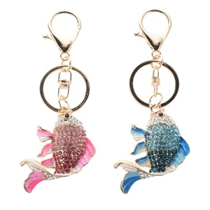 2pcs Fish Key Ring: Rhinestone Lucky Keychain | Couple & Best Friends Key - Picture 1 of 12
