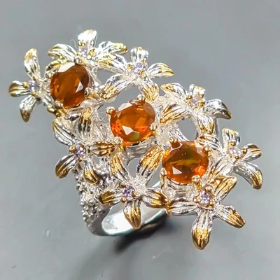 Anillo de ópalo naranja natural joyería de regalo plata de ley 925 talla 6/R442253 Foto 1 de 4