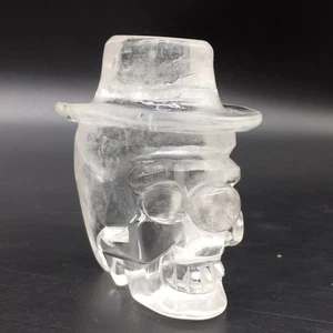 Natural Clear Quartz Crystal Carved Skull with Cap Healing Reiki Decoration 1Pc - Picture 1 of 24
