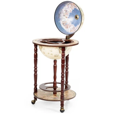 Wood Wine Bar Stand Globe Drink Cabinet Italian Rack Liquor Bottle Shelf 330MM - Image 1 of 4