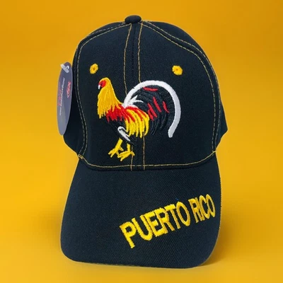 Puerto Rico Visera Sombrero NEGRO Con Palabra Bordada Puerto Rico Con Sombrero Gallo Foto 1 de 4