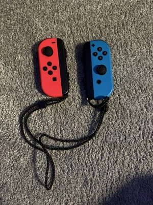 Nintendo Switch Joy-Cons Neon Red and Blue with Wrist Straps Official Genuine - Image 1 of 2