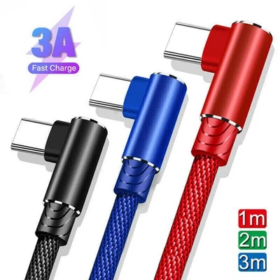 90° Degree Angled USB A to Type C Charger Cable For Samsung S24 S23 A55 A15 A35 - Image 1 of 4