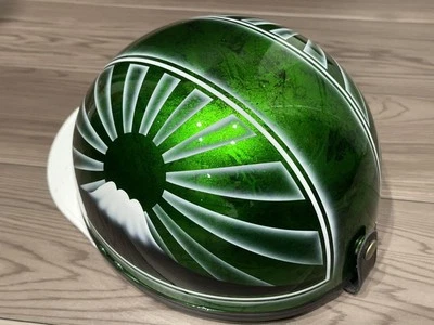 NBS Japan Cork Half Helmet Fuji Rising Sun Green Flake Bosozoku Retro Bike Style - Image 1 of 4