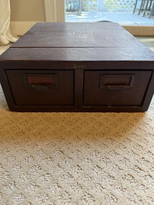 Vintage Globe Card Catalog Wernicke Wood 2 Drawers Index File Cabinet - Image 1 of 4