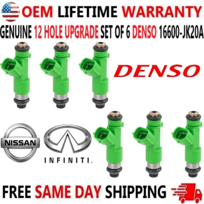 OEM x6 DENSO 12 Hole Upgrade Fuel Injectors for 2007-14 Nissan & Infiniti I4 V6 - Image 1 of 4