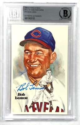 Bob Lemon Signed Perez-Steele Hall Of Fame Postcard Beckett Slabbed Auto BAS - Image 1 of 3