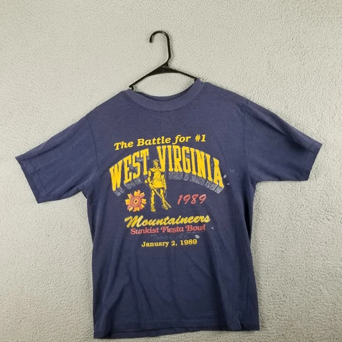 Vintage 1989 Fiesta Bowl T Shirt West Virginia Notre Dame Men Small 80s WVU Cover