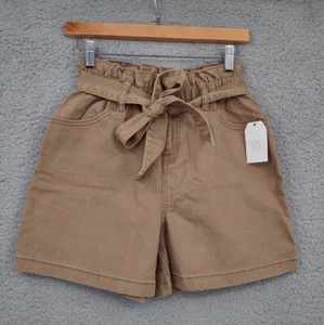 Time and Tru Shorts Womens 2 Khakis Paperbag Short Relaxed Fit Belted High Waist - Picture 1 of 9