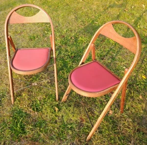 FOLDING Chair BENTWOOD STYLE PADDED Seat Wooden vintage Redington - Picture 1 of 12