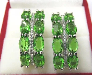 #E6325P 7.86ct Forest Green Helenite Checkerboard Sterling Silver Earrings - Picture 1 of 9
