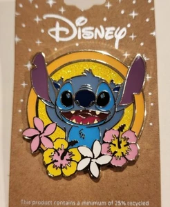 Disney Lilo & Stitch Stitch Blumenrahmen Glitzer Emaille Pin NEU - Bild 1 von 9