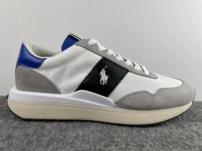Polo Ralph Lauren Train 89 Hombre Cuero Lona Azul Gris Entrenadores Talla 9.5 NUEVO Foto 1 de 4