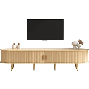 Gestreifter TV Schrank TV-Lowboard mit 2 Schiebetüren und Stauraum - Bild 1 von 7