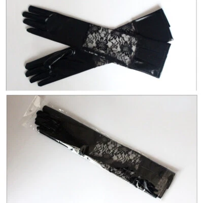 Dama Elegante Imitación Cuero Encaje Retazos Guantes Largos Punk Rock Fiesta Ópera Delgados Foto 1 de 4