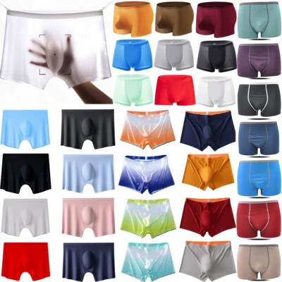 Boxer Da Uomo Senza Cuciture In Seta Ghiaccio Con Mutande A Marsupio ↷ ☆ - Immagine 1 di 4