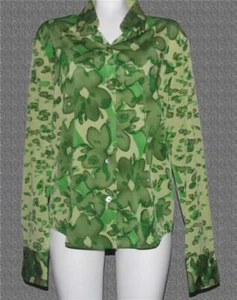 Beautiful Ellen Tracy Green Watercolor Floral Button Silk Blouse Wm's XL NWOT - Picture 1 of 1
