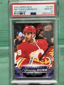 2023-24 Upper Deck Hockey MATTHEW CORONATO Canvas Young Guns Flames PSA 10 - Picture 1 of 2