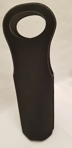 Wine Bottle Carrier Cooler Tote Protective Cover Neoprene Black, Tan stitching - Picture 1 of 5