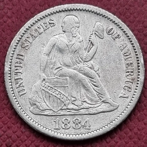 1884 Seated Liberty Dime 10c Better Grade XF + #55970 Cover