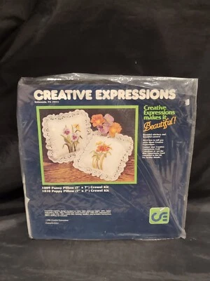 NUEVO Kit de almohada de amapola vintage Creative Expressions 1809 Pansy&1810 7” Crewel Foto 1 de 2