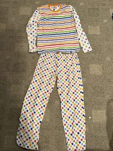 Little Miss Matched pajamas NWOT shirt Pants Rainbow Stripes Polka Dots Sz Large - Picture 1 of 8