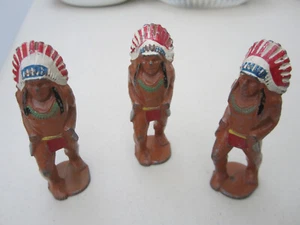 3 MANOIL Toy Lead Barclay Indian Chief w/ Two Knives NICE ORIGINAL PAINT   RARE! - Picture 1 of 8