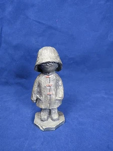 RARE Vintage Hudson Pewter Walli Ortman Child in Rain Coat Hat Great Gift!  GS 1 - Picture 1 of 4
