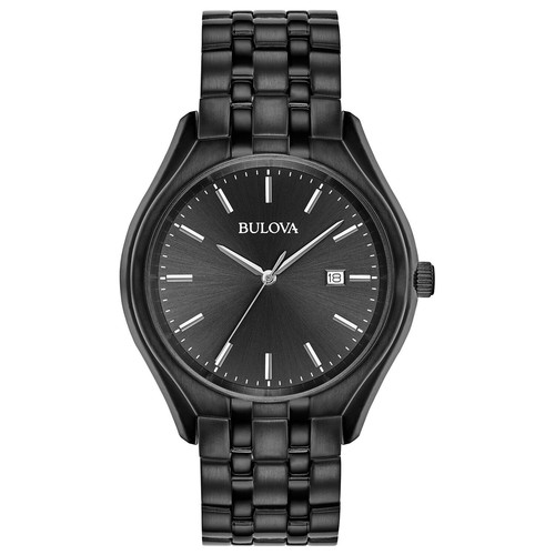 Bulova Men's Classic Date Quartz Black Stainless Steel Watch 41MM 98B289