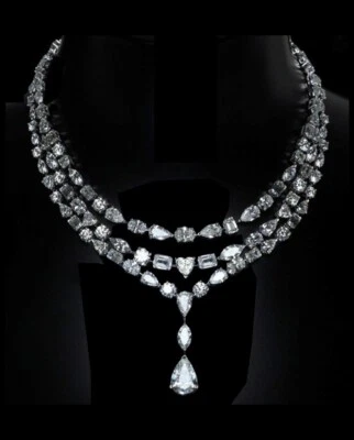 Colorless White Lab-Created Brilliant Cut Diamonds Multi Layer Women's Necklace - Image 1 of 4