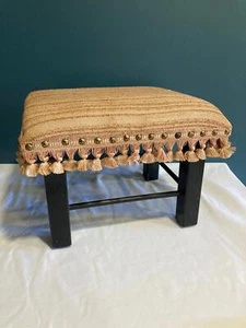 Vintage Pink Brocade Footstool with Fringe - Picture 1 of 7