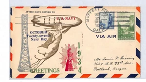 USA AIRSHIP Air Mail Cover US NAVY Moffett Field California 1934 "Zeppelin" LZ89 - Picture 1 of 12